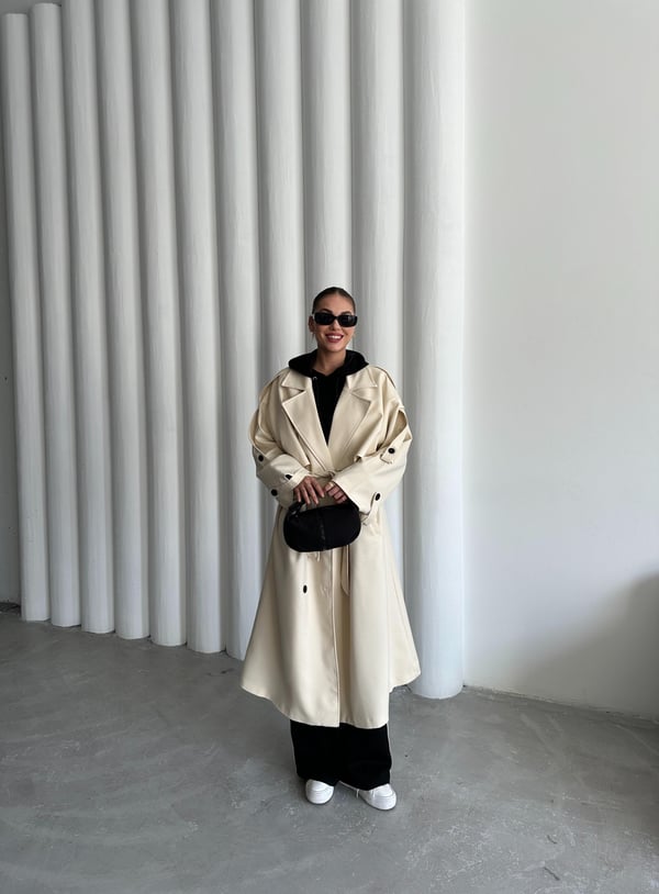 Taş Lucky Düğme Detaylı Oversize Trençkot