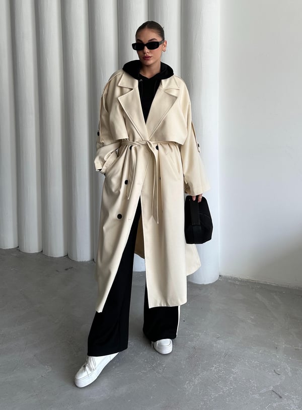 Taş Lucky Düğme Detaylı Oversize Trençkot