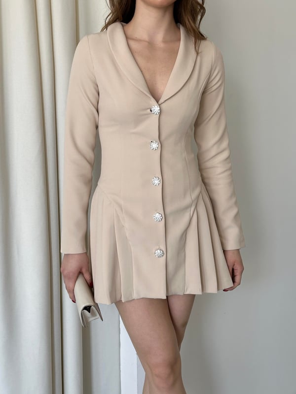 Taş Metalik Taş Düğmeli Ceket Elbise