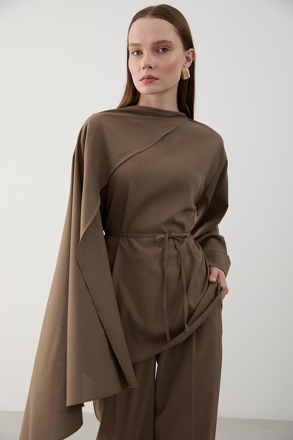 Vizon Kendinden Şallı Bluz Pantolon Takım - 8752