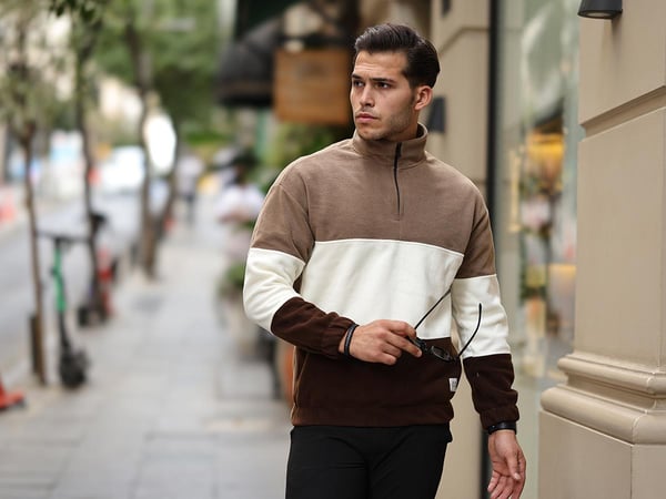3 Renk Yarım Fermuar Polar Sweatshirt - Bej/Ekru/Kahve