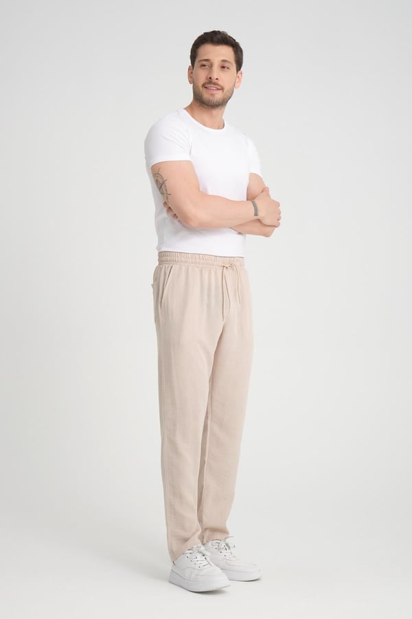 Aerobin Keten Baggy Kalıp Pantolon - Bej