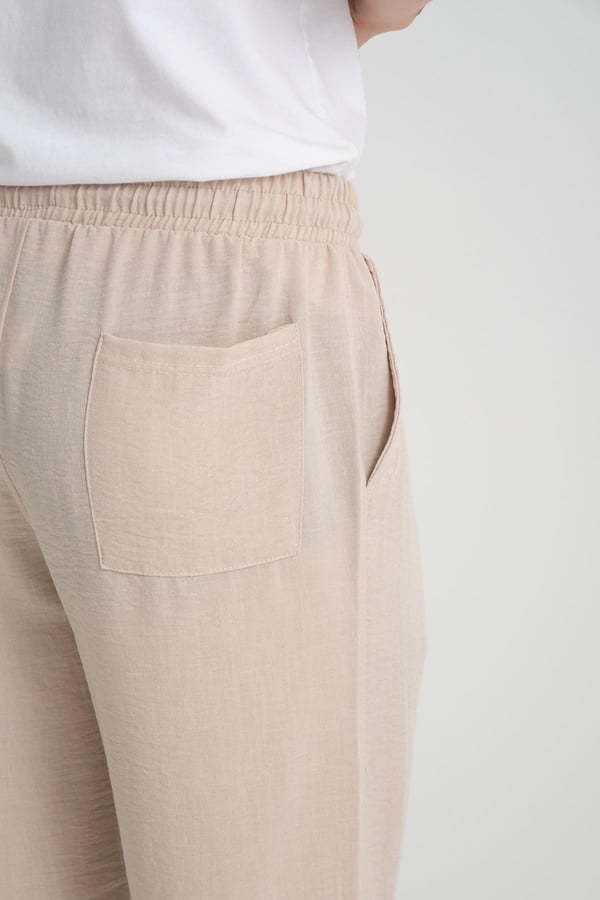 Aerobin Keten Baggy Kalıp Pantolon - Bej