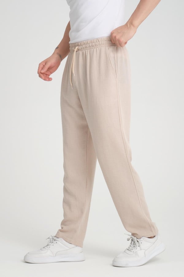 Aerobin Keten Baggy Kalıp Pantolon - Bej