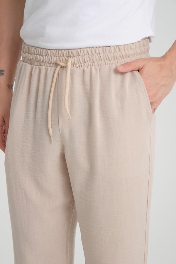Aerobin Keten Baggy Kalıp Pantolon - Bej