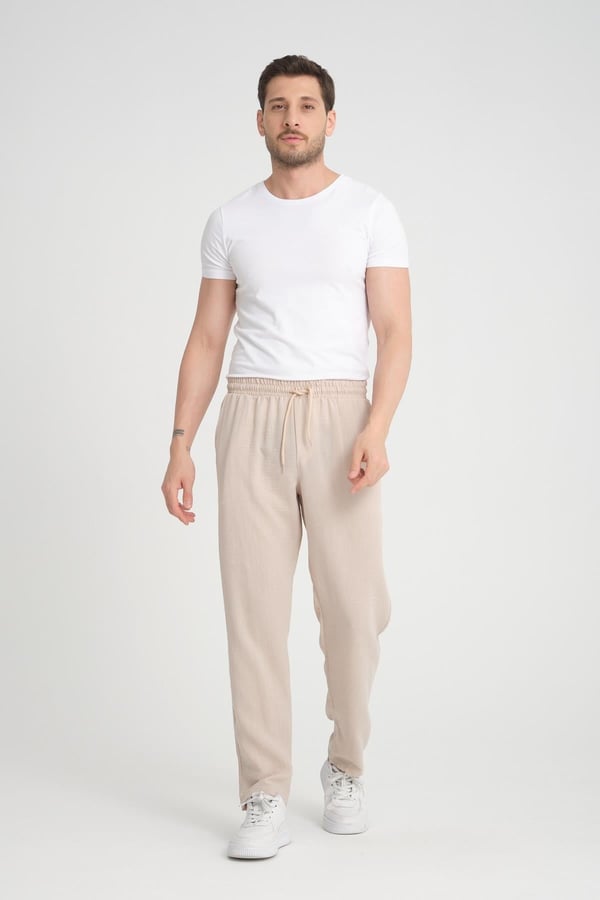 Aerobin Keten Baggy Kalıp Pantolon - Bej