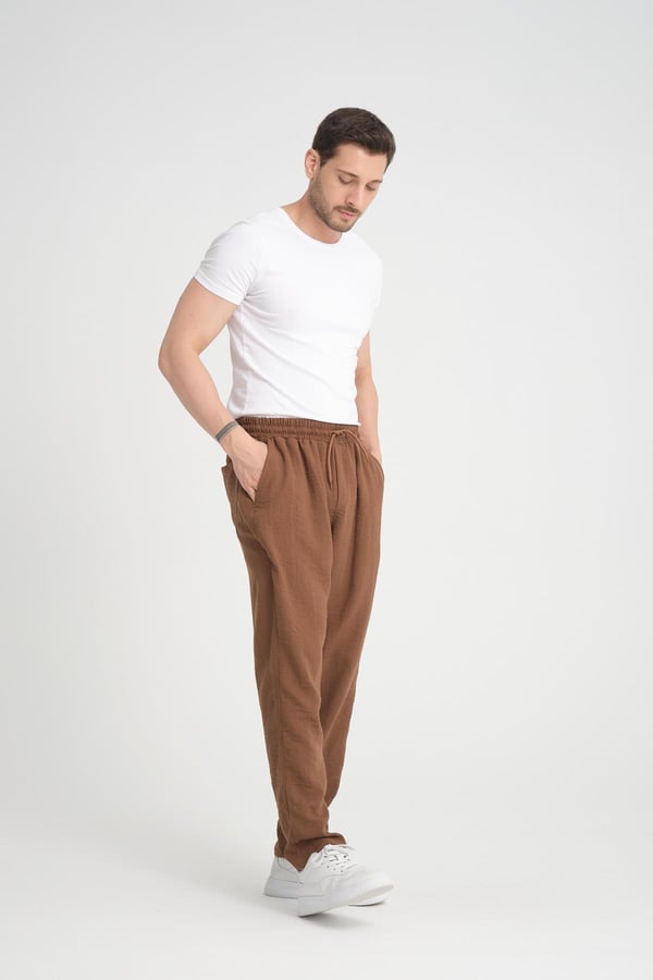 Aerobin Keten Baggy Kalıp Pantolon - Kahve