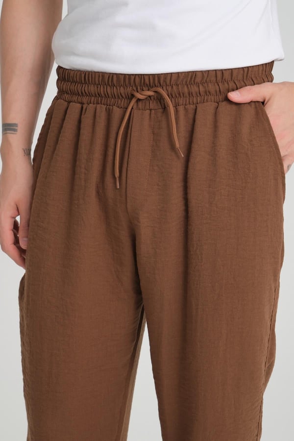 Aerobin Keten Baggy Kalıp Pantolon - Kahve