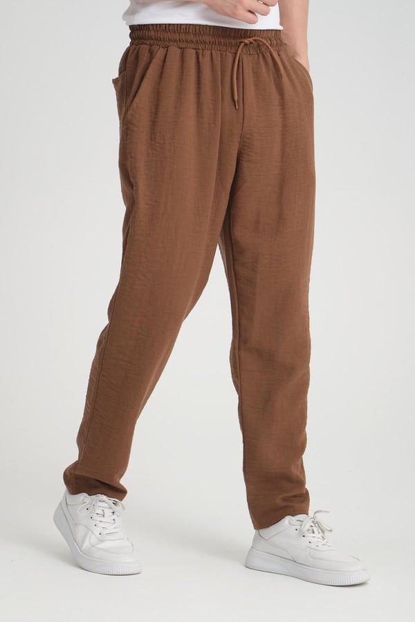 Aerobin Keten Baggy Kalıp Pantolon - Kahve