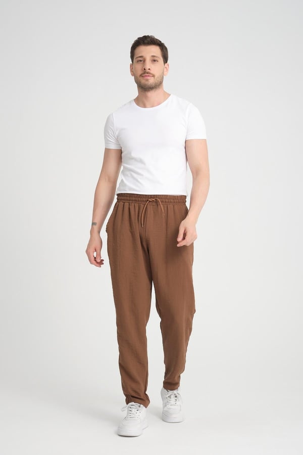 Aerobin Keten Baggy Kalıp Pantolon - Kahve