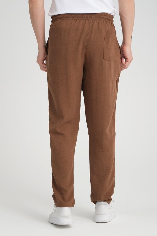 Aerobin Keten Baggy Kalıp Pantolon - Kahve