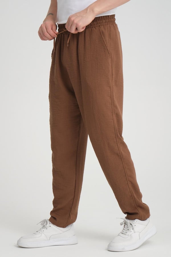 Aerobin Keten Baggy Kalıp Pantolon - Kahve