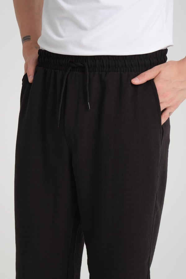 Aerobin Keten Baggy Kalıp Pantolon - Siyah