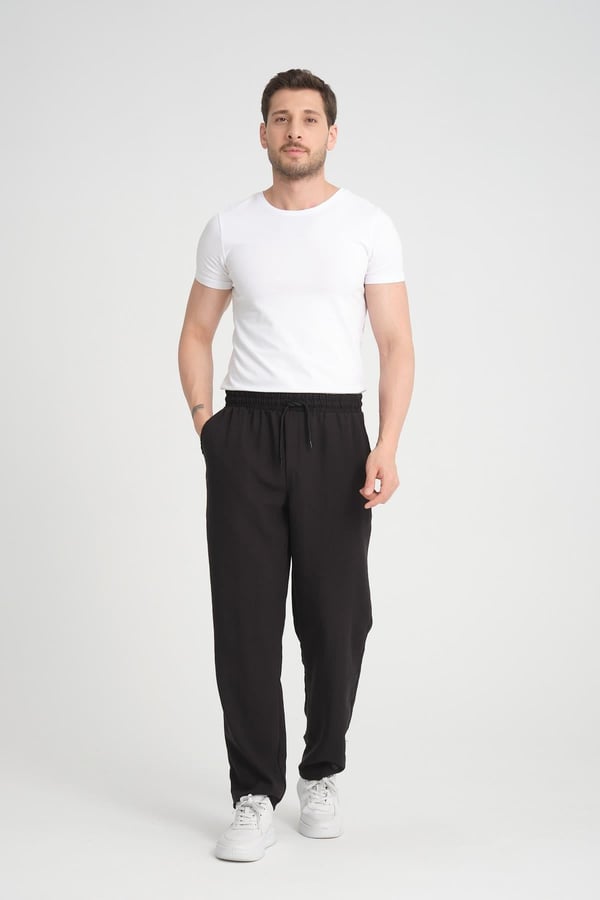 Aerobin Keten Baggy Kalıp Pantolon - Siyah