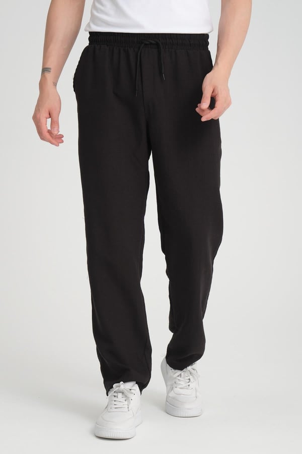 Aerobin Keten Baggy Kalıp Pantolon - Siyah