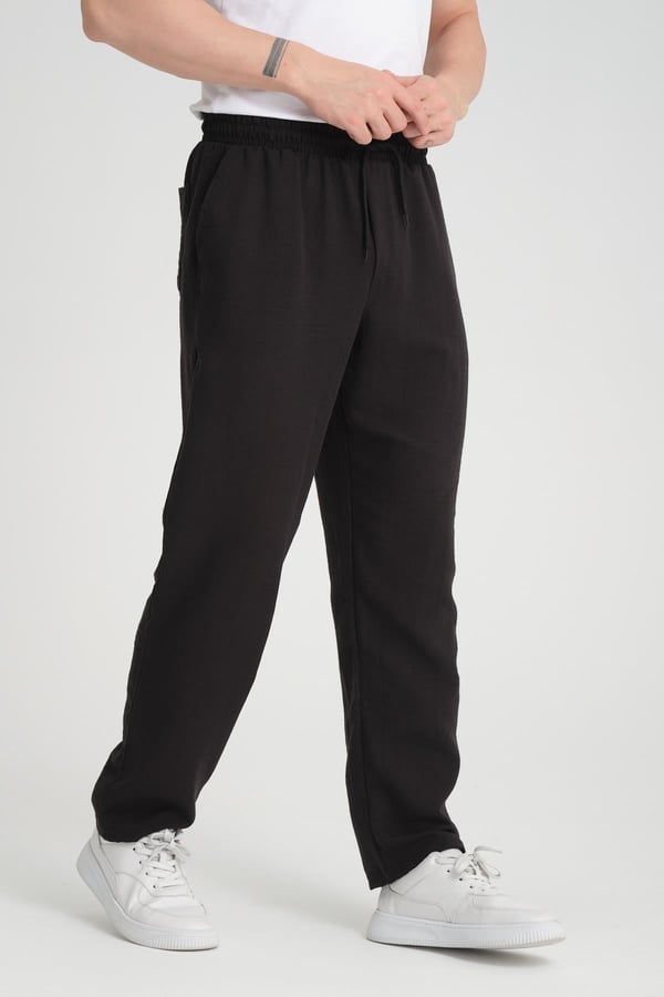Aerobin Keten Baggy Kalıp Pantolon - Siyah