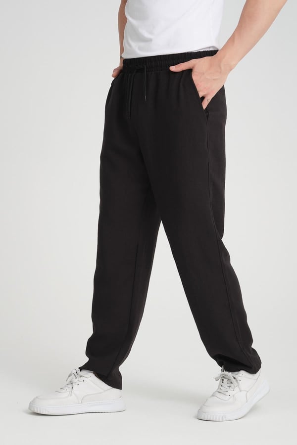 Aerobin Keten Baggy Kalıp Pantolon - Siyah