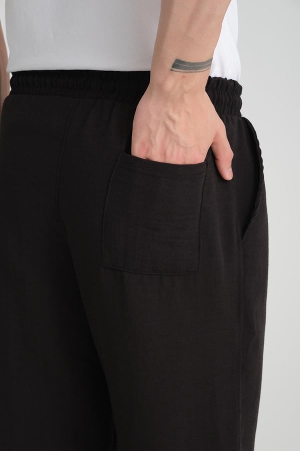 Aerobin Keten Baggy Kalıp Pantolon - Siyah