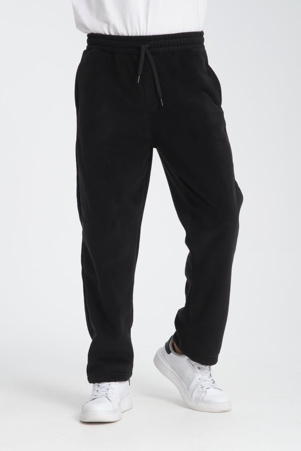 Baggy Kalıp Polar Kumaş Jogger Pantolon - Siyah