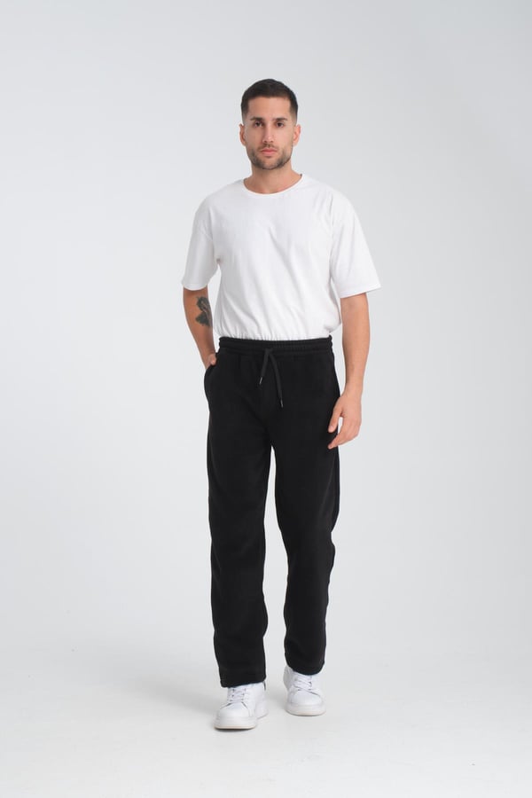 Baggy Kalıp Polar Kumaş Jogger Pantolon - Siyah