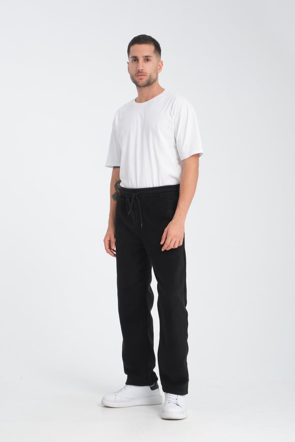 Baggy Kalıp Polar Kumaş Jogger Pantolon - Siyah