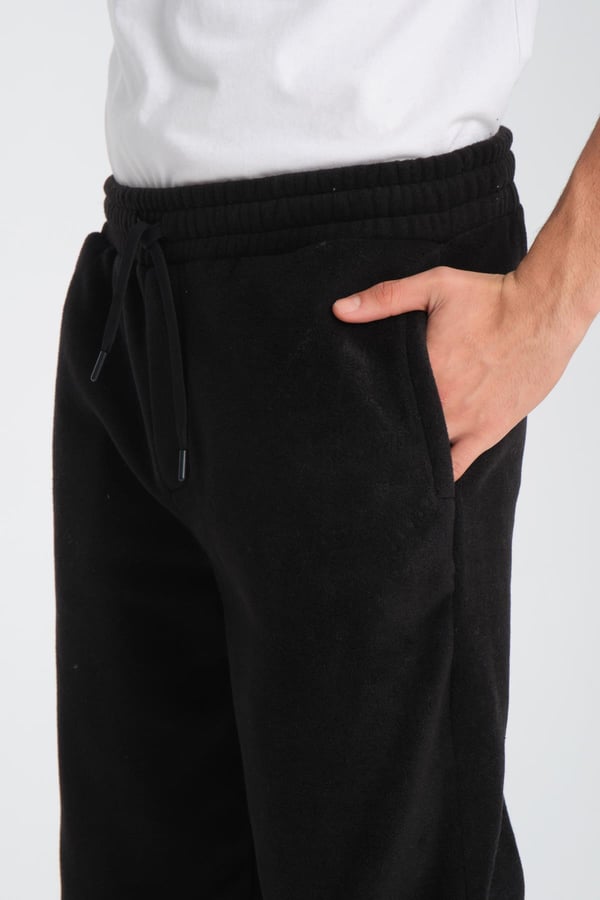 Baggy Kalıp Polar Kumaş Jogger Pantolon - Siyah