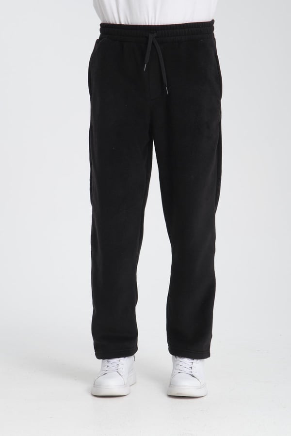 Baggy Kalıp Polar Kumaş Jogger Pantolon - Siyah