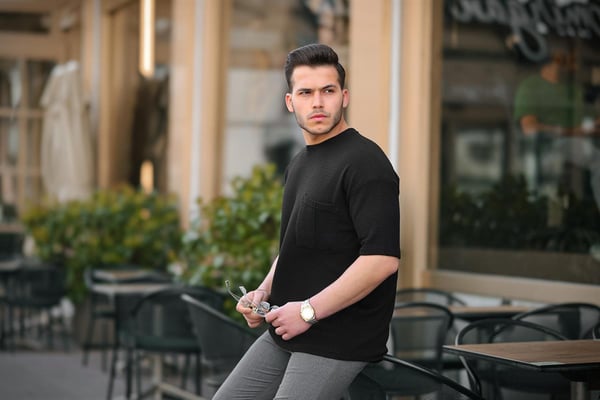Cep Detaylı Oversize Örme T-shirt - Siyah