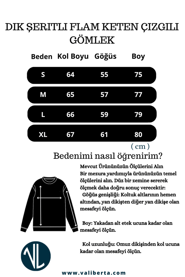 Dik Şerit Çizgili Flam Keten Gömlek - Elma