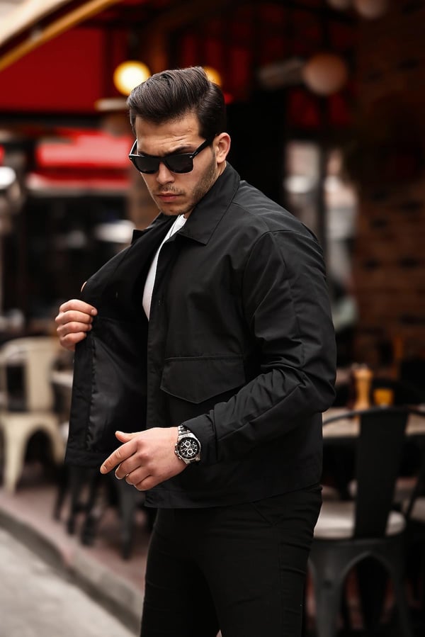 DualPocket Hafif  Mevsimlik Ceket - Siyah