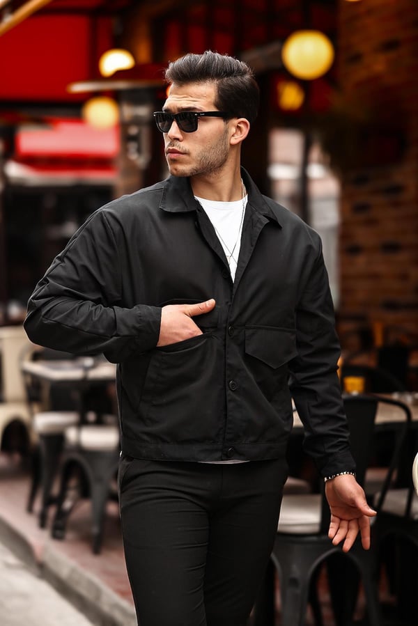 DualPocket Hafif  Mevsimlik Ceket - Siyah
