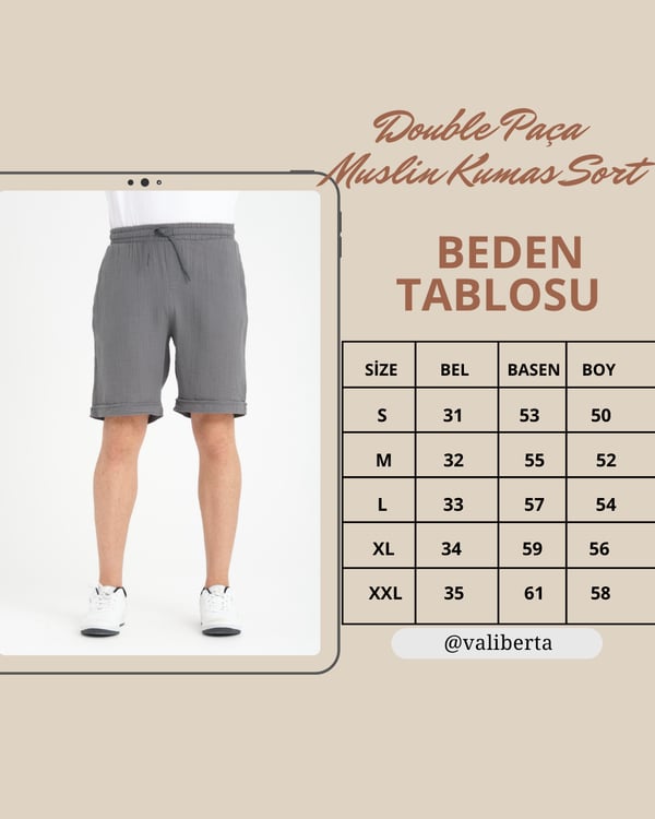 Duble Paça Müslin Kumaş Şort - Açık Bej