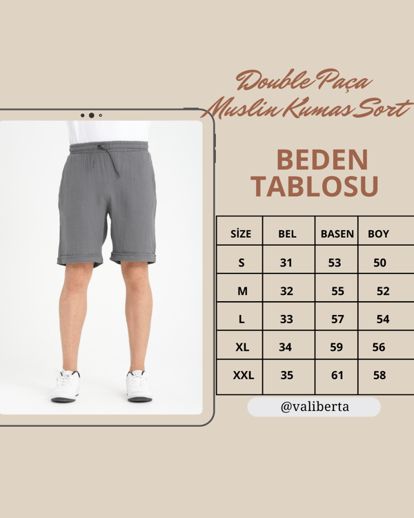 Duble Paça Müslin Kumaş Şort - Kahve