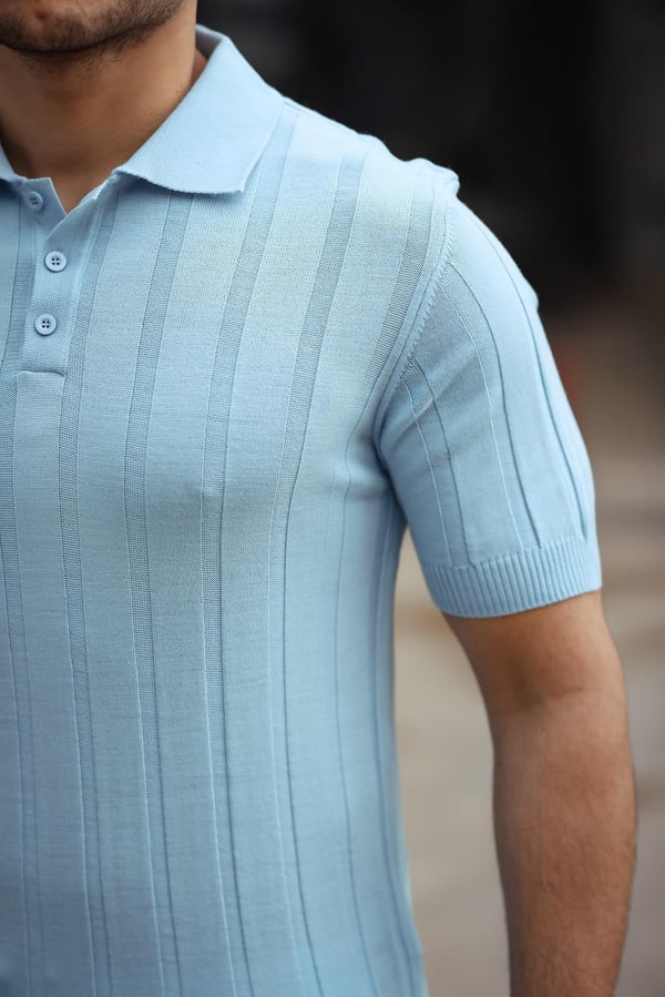 Düğmeli Polo Yaka Triko T-shirt - Bebe Mavi