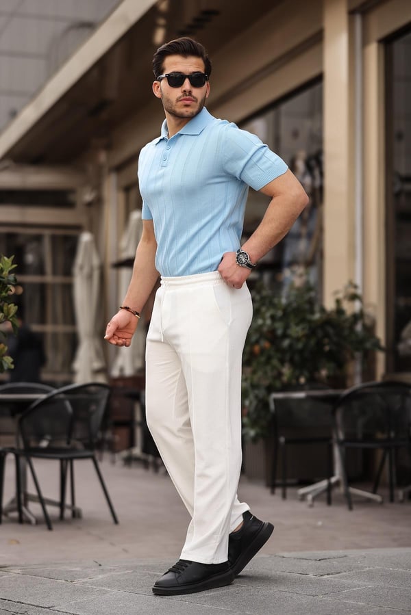 Düğmeli Polo Yaka Triko T-shirt - Bebe Mavi