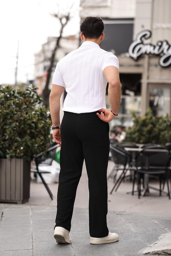 Düğmeli Polo Yaka Triko T-shirt - Beyaz