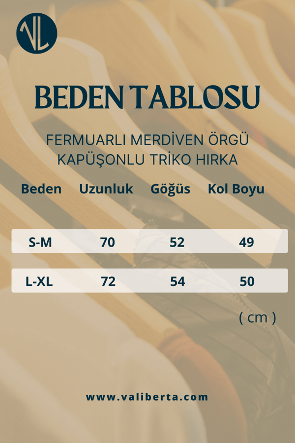 Fermuarlı Merdiven Örgü Kapüşonlu Triko Hırka/Ceket - Taş