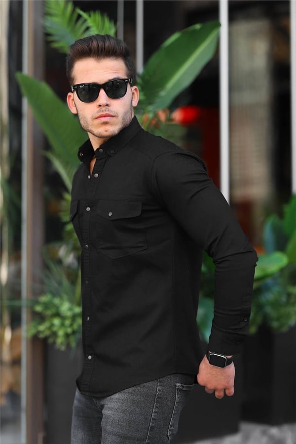 Fit Denim Gömlek - Siyah