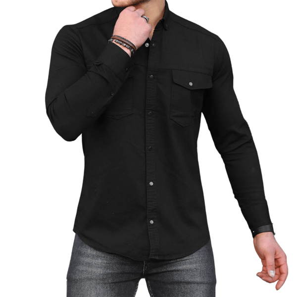 Fit Denim Gömlek - Siyah