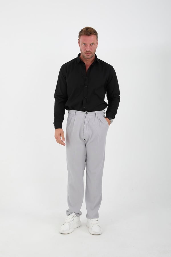 Fitilli Baggy Kalıp Erkek Pantolon - Gri