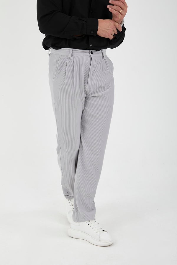 Fitilli Baggy Kalıp Erkek Pantolon - Gri