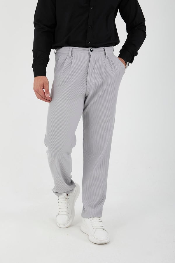 Fitilli Baggy Kalıp Erkek Pantolon - Gri