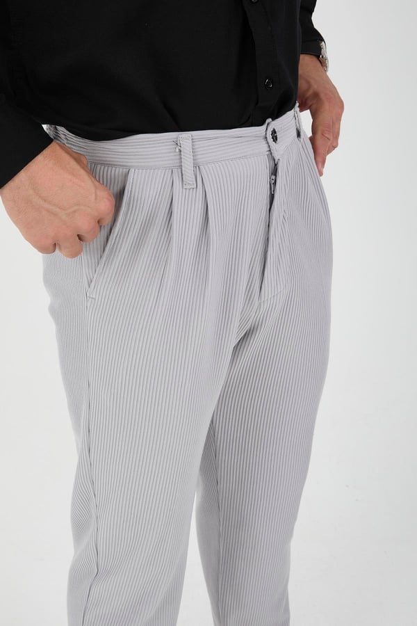 Fitilli Baggy Kalıp Erkek Pantolon - Gri
