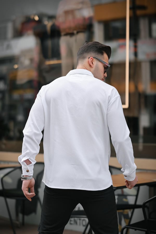 Fitilli Bowling Yaka Uzun Kollu Gömlek