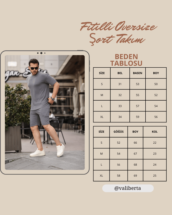 Fitilli Oversize T-Shirt Şort Takım - Beyaz