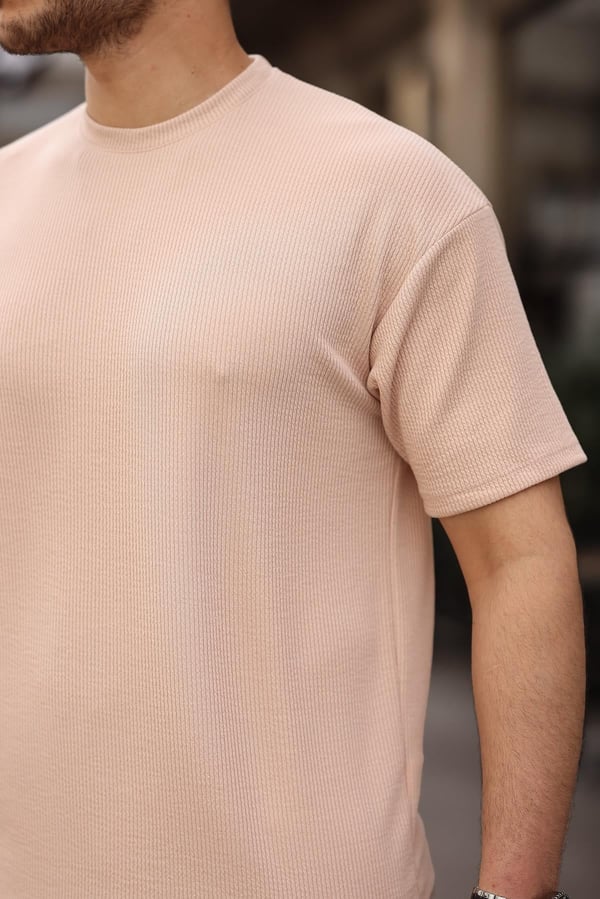 Fitilli Oversize T-Shirt Şort Takım - Bej