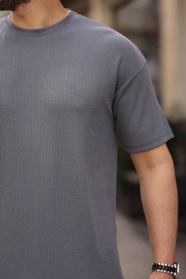 Fitilli Oversize T-Shirt Şort Takım - Füme