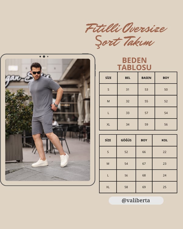 Fitilli Oversize T-Shirt Şort Takım - Siyah