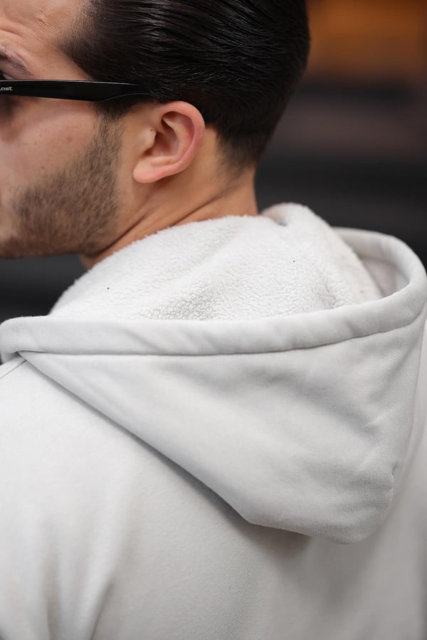 İçi Peluş Üç İp Kumaş Oversize Fermuarlı Kapüşonlu Sweatshirt- Mineral Gri