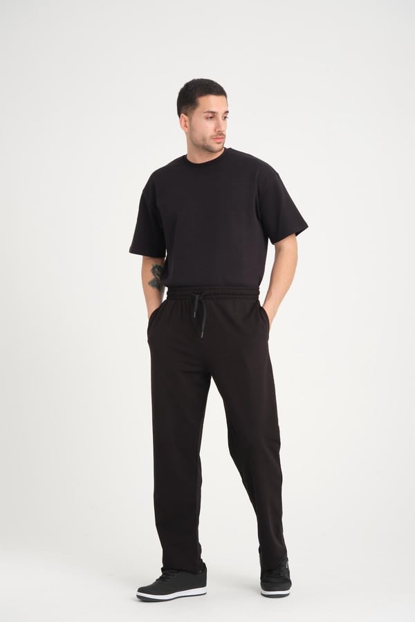 İki İplik Baggy Kalıp Eşofman Altı/Pantolon - Siyah
